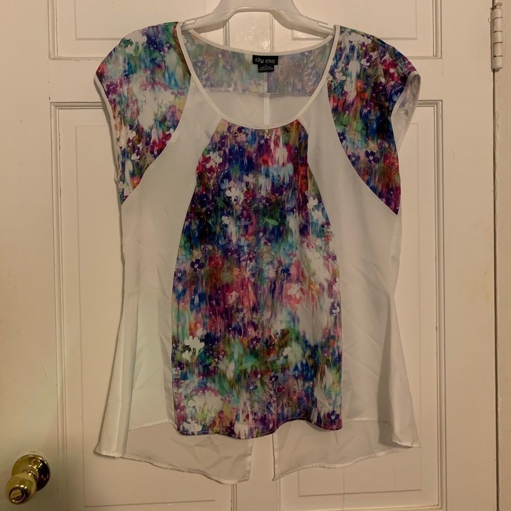 City Chic Garden Floral Top Sz 16 - Picture 5 of 11
